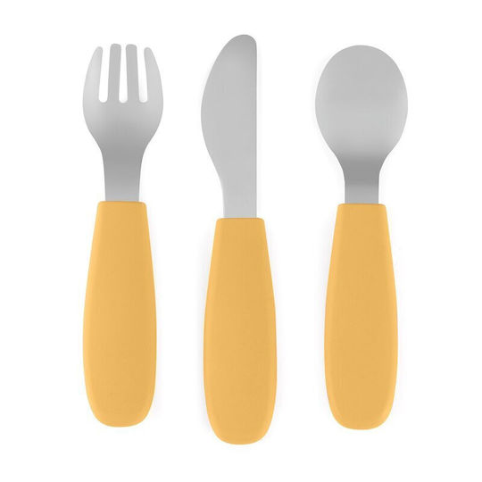 Petite & Mars Set Tacâmuri pentru bebeluși din Silicon pentru 12+ luni Galbene 2buc