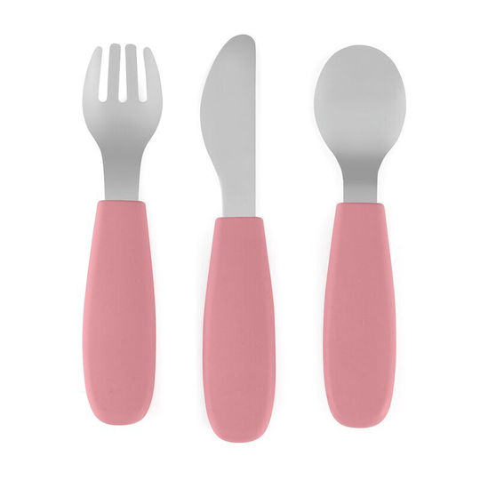 Petite & Mars Baby Cutlery Set made of Silicone for 12+ months Pink 2pcs