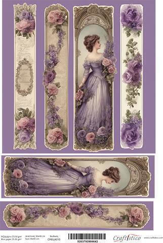 Craftistico Оризова Хартия Декупаж 30x40см Лампа Винтидж Дама