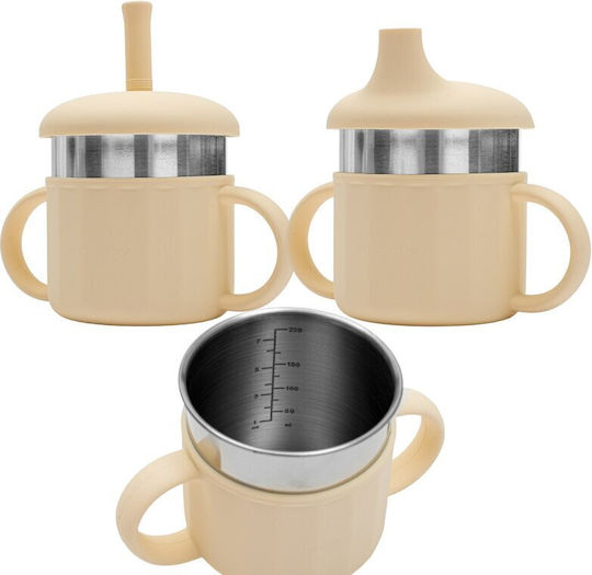 New Baby Cana de antrenament pentru bebeluși Silicon cu mânere Bej 220ml