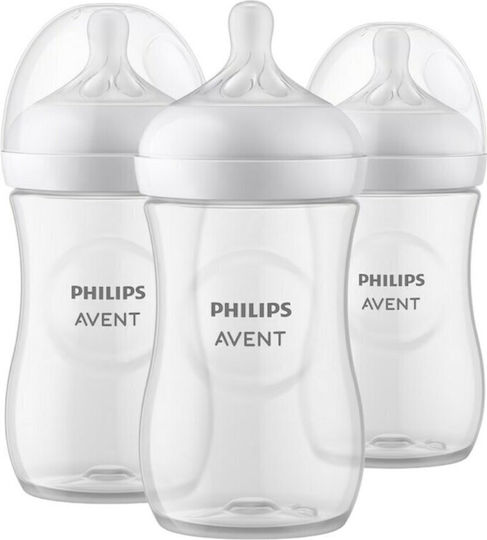 Philips Set Biberoane din Plastic Natural SCY903/03 Anti-colici cu Tetină din Silicon pentru 1+ Luni Alb 260ml 3 Bucăți