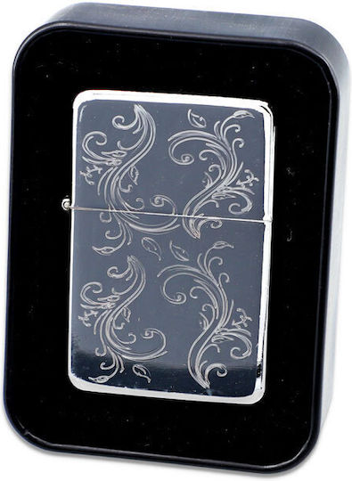 Feuerzeuge Öl Stein Silber Flowers Metallisches Geschenkbox 3055
