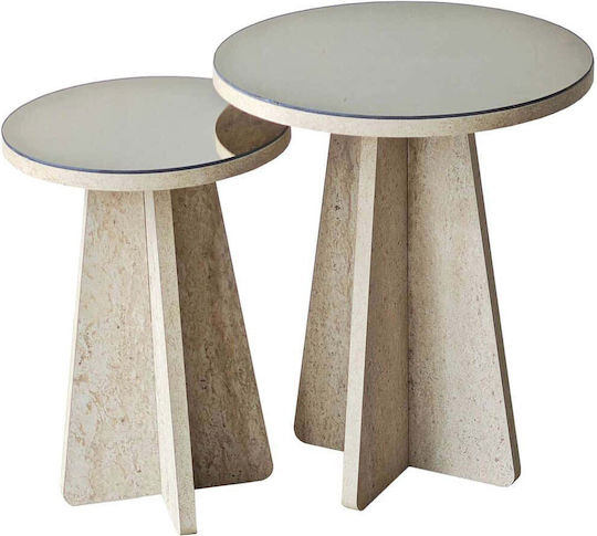 Στρογγυλό Βοηθητικό Τραπεζάκι Luna Ξύλινο Travertine Bronze 2τμχ Μ40xΠ40xΥ50εκ.