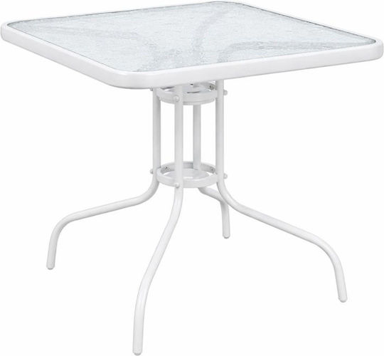 with Glass Surface and Metal Frame White Checkmate 80x80x70cm