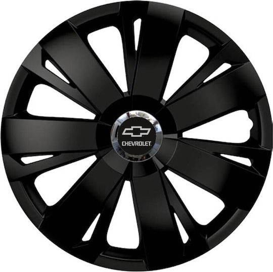 Car Wheel Hubcaps Versaco Energy Cbx 15" Black 3d Metal Logo Chevrolet 4 Pieces