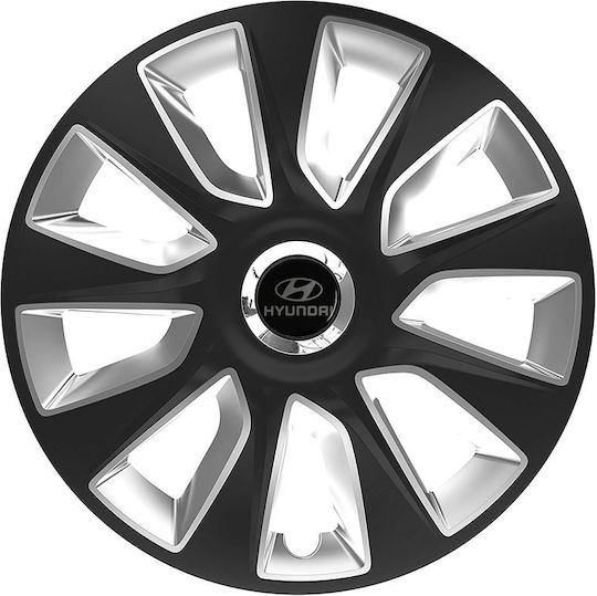 Car Wheel Hubcaps Versaco Stratos Rc Black Chrome 15" 3d Metal Logo Hyundai 4 Pieces