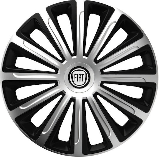 Car Wheel Hubcaps Versaco Trend Black Chrome 13" 3d Metal Logo Fiat 4 Pieces