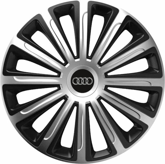 Car Wheel Hubcaps 13" Trend Silver & Black Cbx 3d Metal Logo Audi 4 Pieces