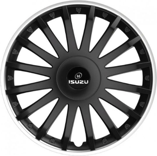Car Wheel Hubcaps Versaco 15" Crystal So Black Cbx 3d Metal Logo Isuzu 4 Pieces