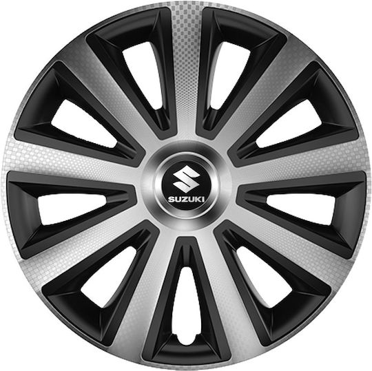 Тасии Трохо́ве Автомобилни Versaco Aviator Карбон Хромирани и Черни 14" С 3D Метална Емблема Suzuki 4 Броя