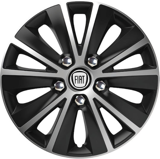 Rapide Nc Silver Black Car Hubcaps 15" 3d Metal Logo Fiat 4 Pieces