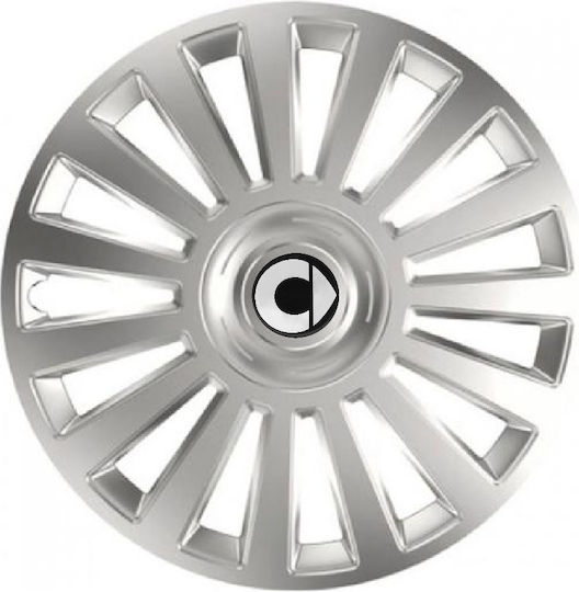 Car Wheel Hubcaps Versaco Luxury Silver 14" 3d Metal Logo Smart 4 Pieces