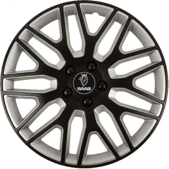 Car Wheel Hubcaps Versaco Dakar Black Silver Black Bolts 14" 3d Metal Logo Saab 4 Pieces
