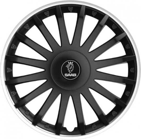 Car Wheel Hubcaps Versaco 15" Crystal So Black Cbx 3d Metal Logo Saab 4 Pieces