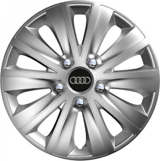 Car Wheel Hubcaps Versaco Rapid Hc Silver 14" 3d Metal Logo Audi 4 Pieces