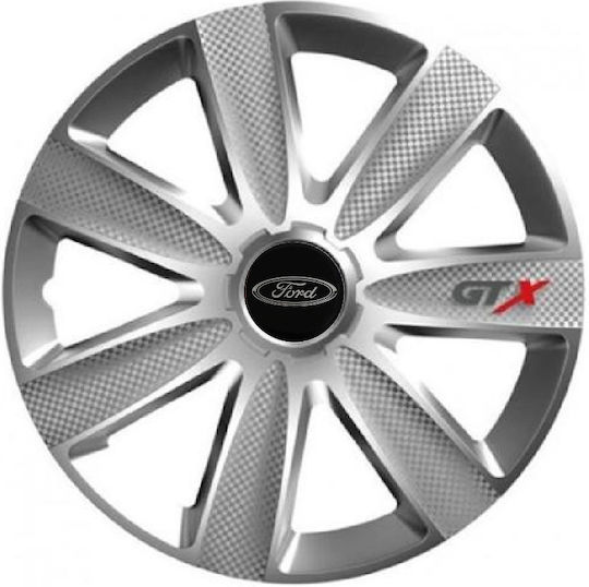 Car Wheel Hubcaps Versaco Carbon Gtx 16" 3d Metal Logo Ford 4 Pieces