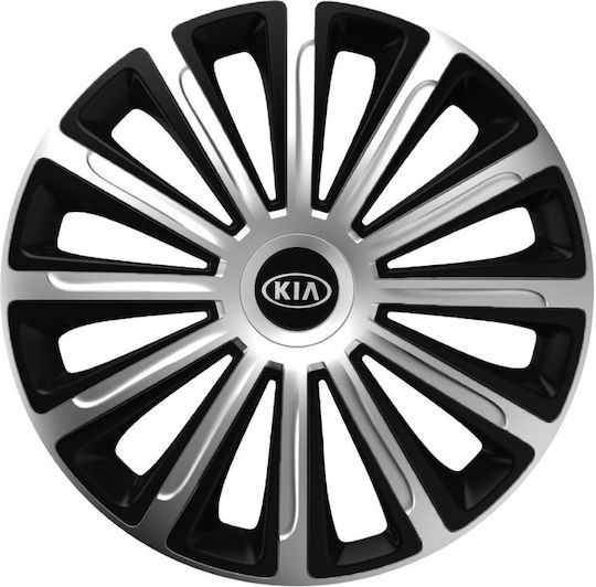 Car Wheel Hubcaps Versaco Trend Black Chrome 13" 3d Metal Logo Kia 4 Pieces