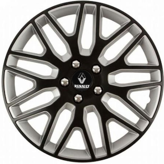 Car Wheel Hubcaps Versaco Dakar Nc Black Silver 15" 3d Metal Logo Renault 4 Pieces