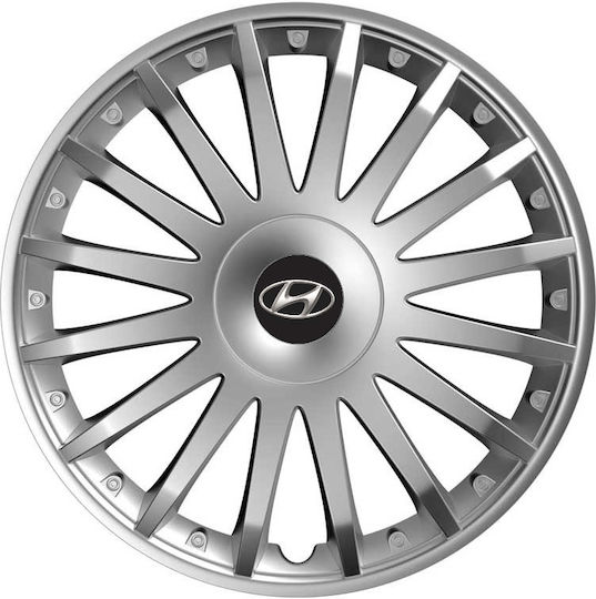 Car Wheel Hubcaps Versaco Luxury Silver 14" 3d Metal Logo Hyundai 4 Pieces