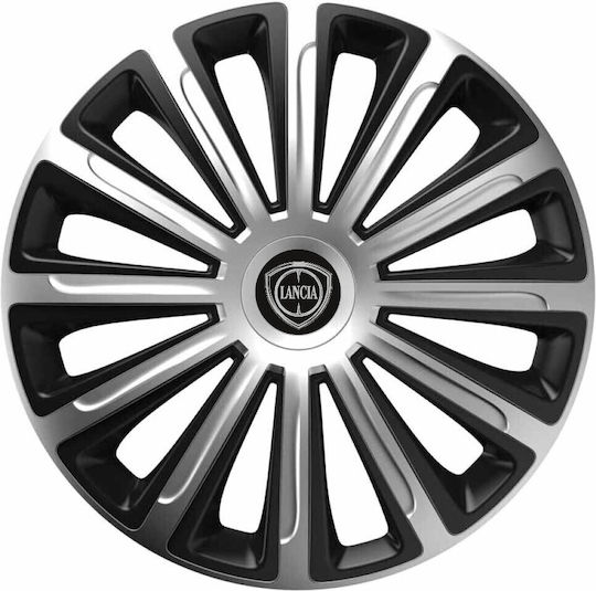 Car Wheel Hubcaps 13" Trend Silver & Black Cbx 3d Metal Logo Lancia 4 Pieces