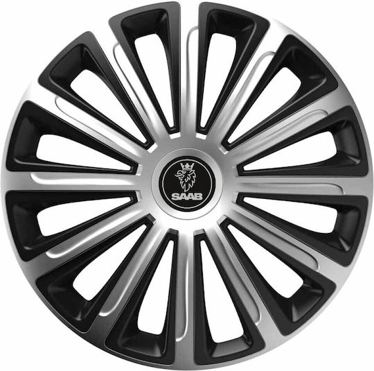 Car Wheel Hubcaps 13" Trend Silver & Black Cbx 3d Metal Logo Saab 4 Pieces