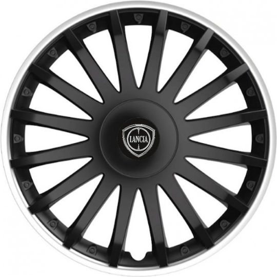 Car Wheel Hubcaps Versaco 13" Crystal So Black Cbx 3d Metal Logo Lancia 4 Pieces