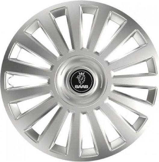 Car Wheel Hubcaps Versaco Luxury Silver 14" 3d Metal Logo Saab 4 Pieces