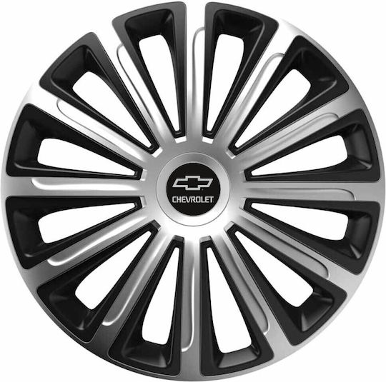 Car Wheel Hubcaps 15" Trend Silver & Black Cbx 3d Metal Logo Chevrolet 4 Pieces