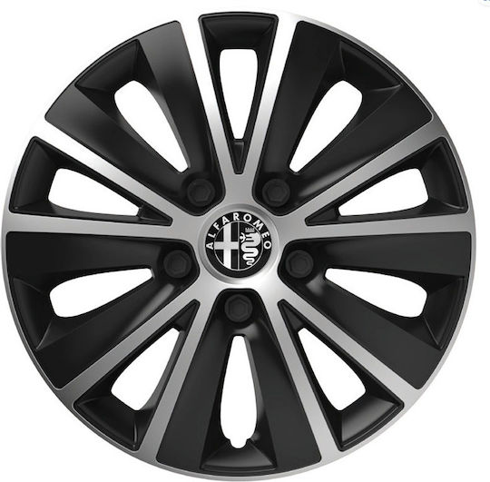 Car Wheel Hubcaps Rapide Chrome Black 13" 3d Metal Logo Alfa Romeo 4 Pieces