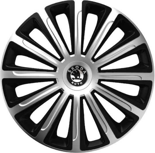 Car Wheel Hubcaps Versaco Trend Black Chrome 13" 3d Metal Logo Skoda 4 Pieces