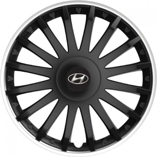 Car Wheel Hubcaps Versaco 15" Crystal So Black Cbx 3d Metal Logo Hyundai 4 Pieces