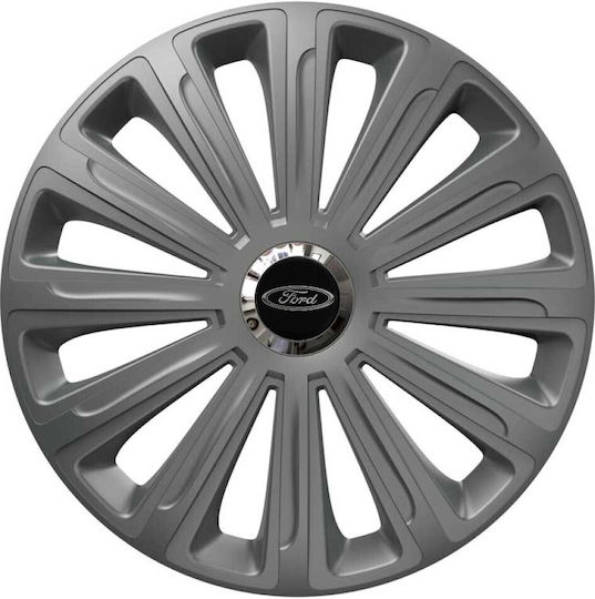 Τάσια Τροχών Αυτοκινήτου Versaco 14" Trend Rc Γραφίτης Δαχτυλίδια Χρωμίου Cbx Σήμα 3d Μεταλλικό Ford 4 Τεμάχια