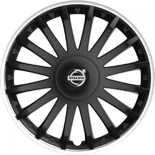 Car Wheel Hubcaps Versaco 14" Crystal So Black Cbx 3d Metal Logo Volvo 4 Pieces