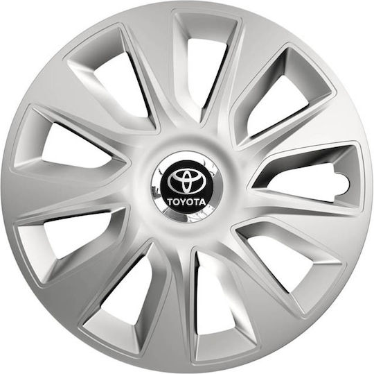 Car Wheel Hubcaps Versaco Stratos 15" Silver Chrome Rings 3d Metal Logo Toyota 4 Pieces