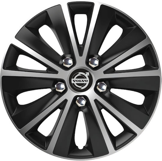 Car Wheel Hubcaps Versaco Paris Black Chrome Silver Bolts 13" 3d Metal Logo Volvo 4 Pieces