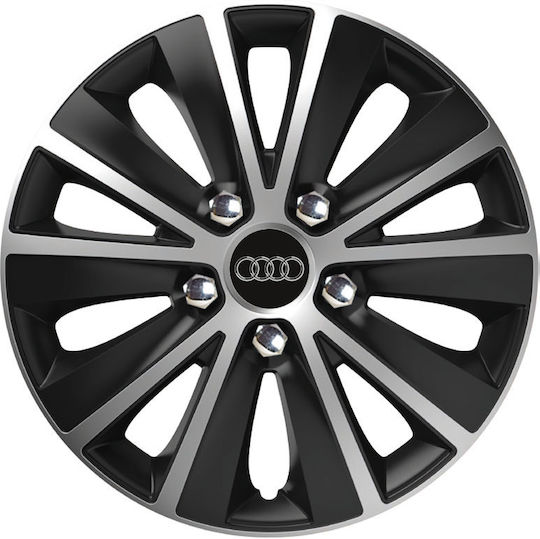 Car Wheel Hubcaps Versaco Paris Black Chrome Silver Bolts 13" 3d Metal Logo Audi 4 Pieces