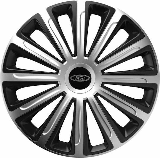 Car Wheel Hubcaps 13" Trend Silver & Black Cbx 3d Metal Logo Ford 4 Pieces