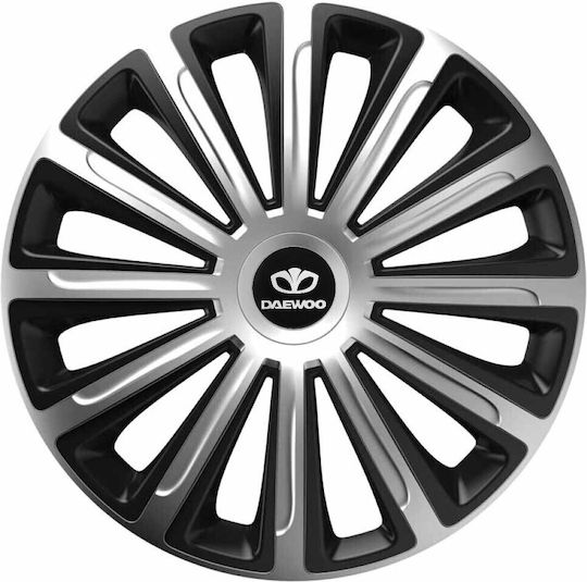 Car Wheel Hubcaps Trend Cbx 13" Silver & Black 3d Metal Logo Daewoo 4 Pieces