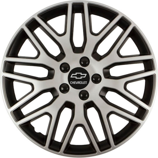 Car Wheel Hubcaps Versaco 13" Dakar Silver Black Black Bolts 3d Metal Logo Chevrolet 4 Pieces