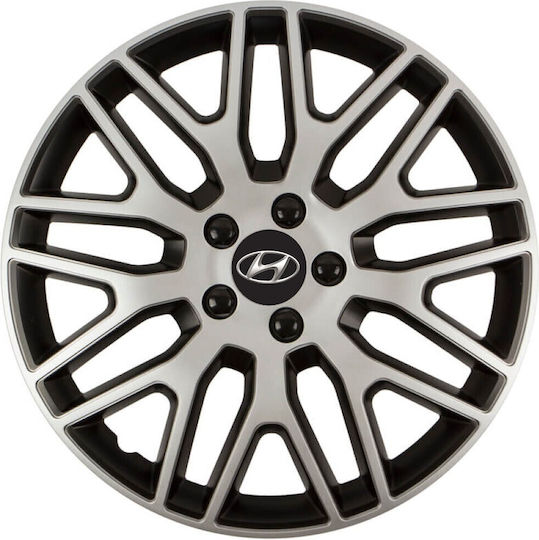 Car Wheel Hubcaps Versaco 13" Dakar Silver Black Black Bolts 3d Metal Logo Hyundai 4 Pieces
