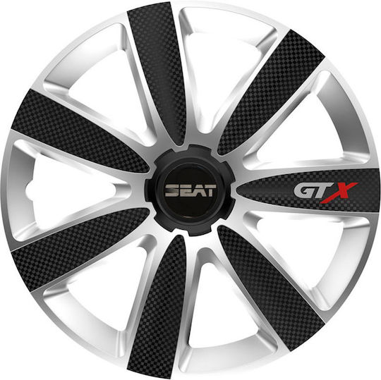 Car Wheel Hubcaps Versaco Gtx Carbon Black Chrome 14" 3d Metal Logo Seat 4 Pieces