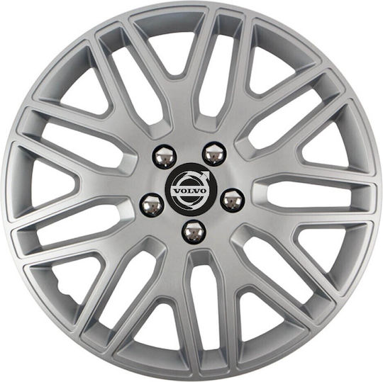 Car Wheel Hubcaps Versaco 14" Dakar Silver Chrome Bolts 3d Metal Logo Volvo 4 Pieces