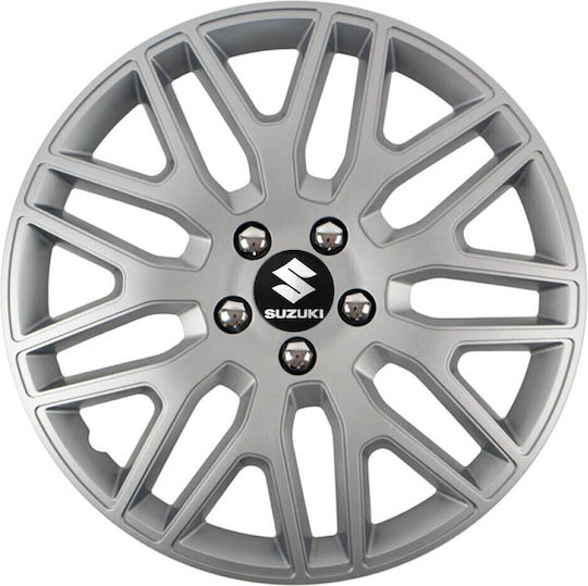 Тасии Трохове Автомобилни Versaco 14" Dakar Сребристи Болтове Хромирани 3d Метален Емблема Suzuki 4 Броя