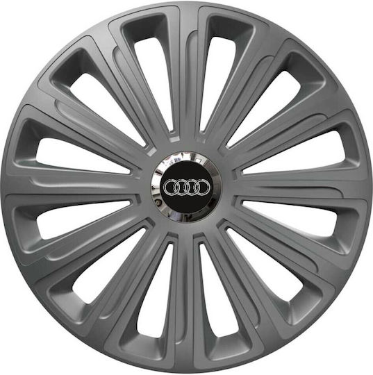Τάσια Τροχών Αυτοκινήτου Versaco 14" Trend Rc Γραφίτης Δαχτυλίδια Χρωμίου Cbx Σήμα 3d Μεταλλικό Audi 4 Τεμάχια
