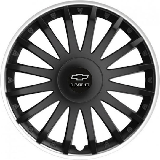 Car Wheel Hubcaps Versaco 15" Crystal So Black Cbx 3d Metal Logo Chevrolet 4 Pieces