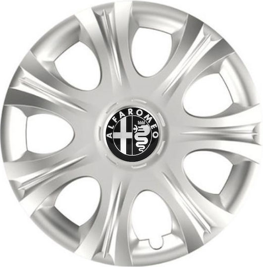 Car Wheel Hubcaps Versaco Impulse Silver 16" 3d Metal Logo Alfa Romeo 4 Pieces