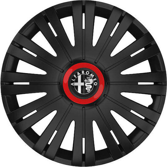 Car Wheel Hubcaps Versaco Active Rr 15" Black 3d Metal Logo Alfa Romeo 4 Pieces