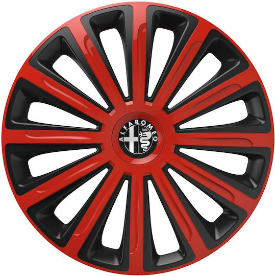 Car Wheel Hubcaps Versaco Trend Black Red 14" 3d Metal Logo Alfa Romeo 4 Pieces