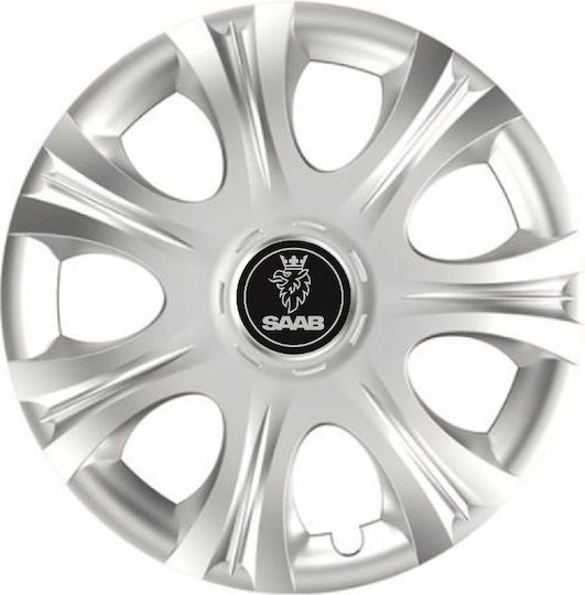 Car Wheel Hubcaps Versaco Impulse Silver 14" 3d Metal Logo Saab 4 Pieces