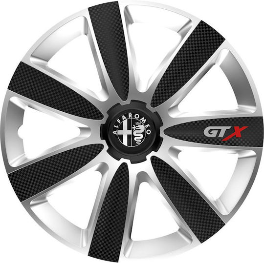 Car Wheel Hubcaps Versaco Gtx Carbon Black Chrome 15" 3d Metal Logo Alfa Romeo 4 Pieces